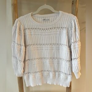 Calvin Klein Jeans White Open Knot Puff Sleeve Pullover Sweater Size M